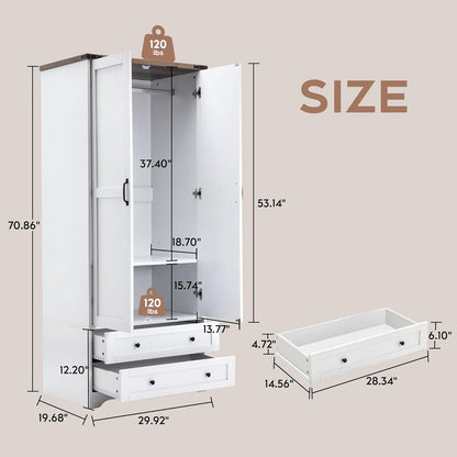 Brafab Armoire Wardrobe Closet with 2 Modern Doors, 71" Tall Freestanding Closet Wardrobe Cabinet