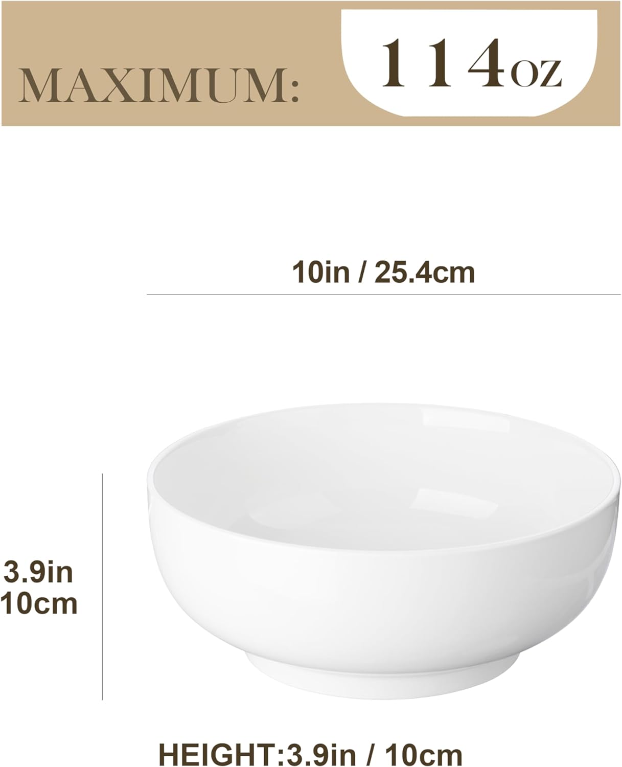 MALACASA Serving Bowls, 114 OZ(10") Extra Large Salad Bowls Set of 2, Porcelain White Serving Bowls