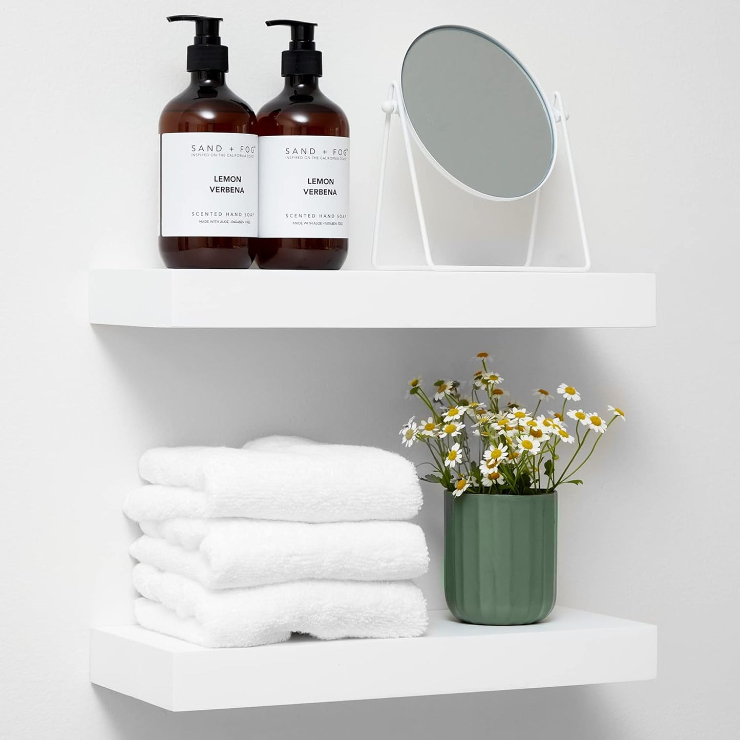 Homeforia White Floating Shelves 16 inch, High End Solid Real Wood 16inch Bathroom Floating Shelf