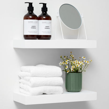 Homeforia White Floating Shelves 16 inch, High End Solid Real Wood 16inch Bathroom Floating Shelf