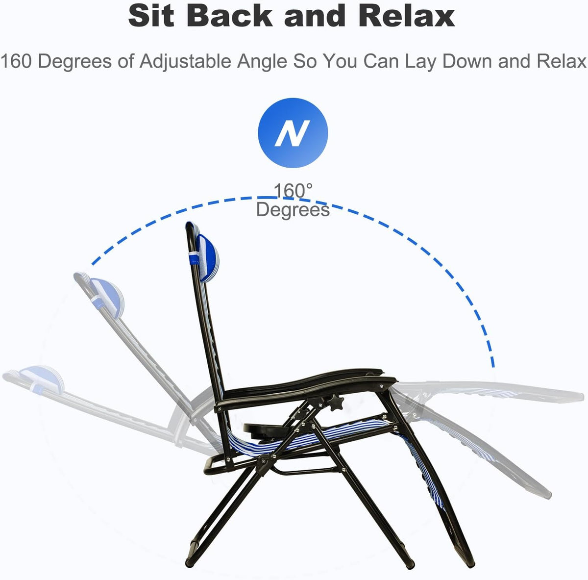 Nazhura Set of 2 Relaxing Recliners Patio Chairs Adjustable Steel Mesh Zero Gravity Lounge Chair