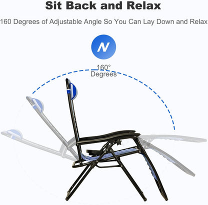 Nazhura Set of 2 Relaxing Recliners Patio Chairs Adjustable Steel Mesh Zero Gravity Lounge Chair