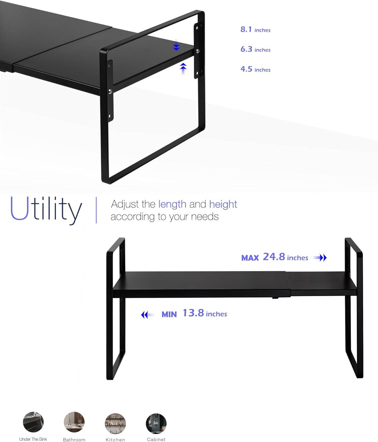 Nxconsu Cabinet Shelf Expandable Height Adjustable Shelf Organizer Riser for Kitchen Cabinet Pantry