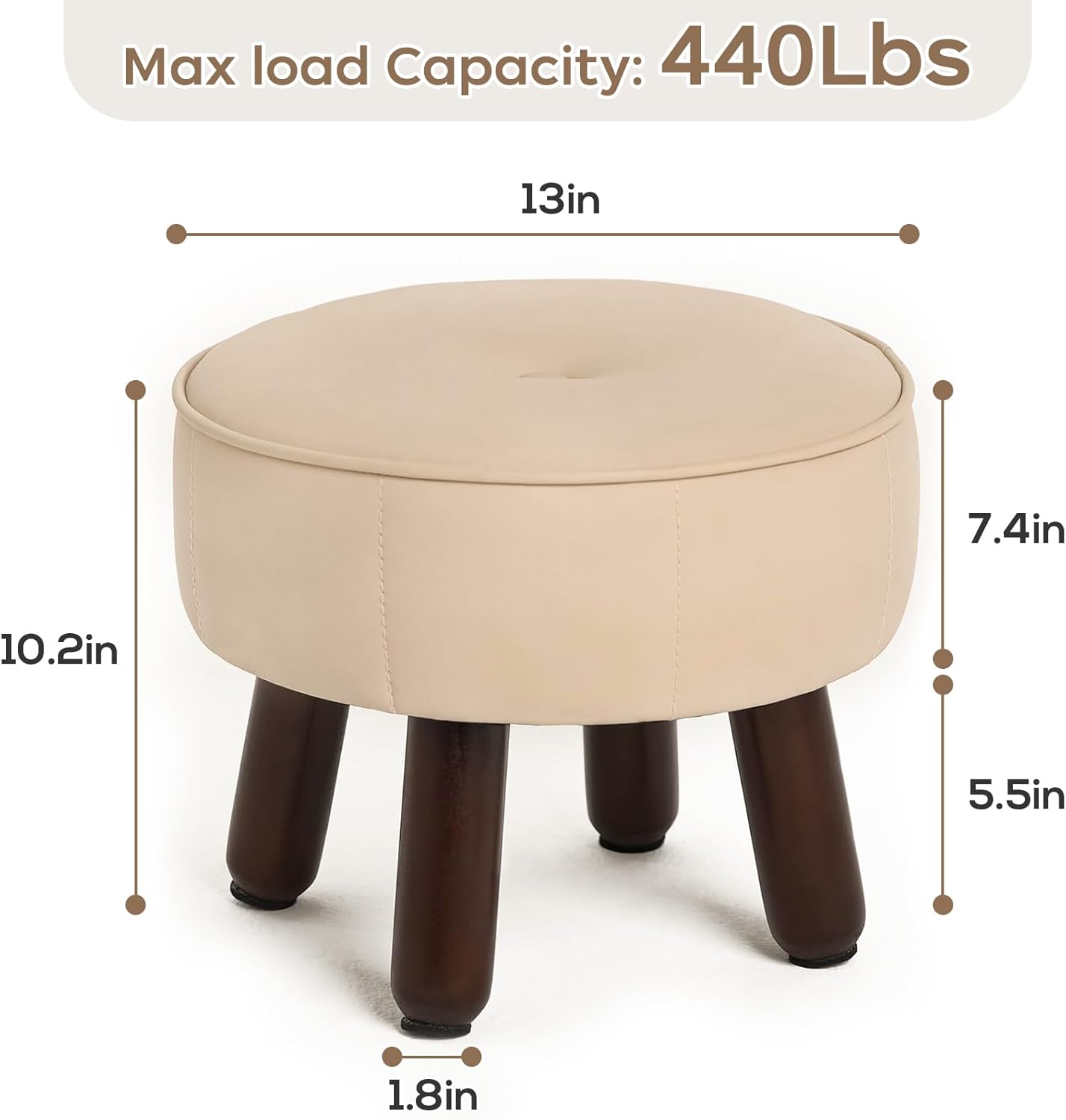 13in Small Foot Stool Ottoman, Round Faux Leather Foot Rest for Couch, Under Desk Pouf Footstool