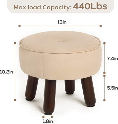 13in Small Foot Stool Ottoman, Round Faux Leather Foot Rest for Couch, Under Desk Pouf Footstool