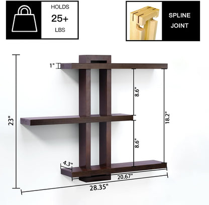 Variable Floating Shelves Wood Set of 3, Bathroom Shelves 28.35" Max, Rustic Shelves for Wall, Wall