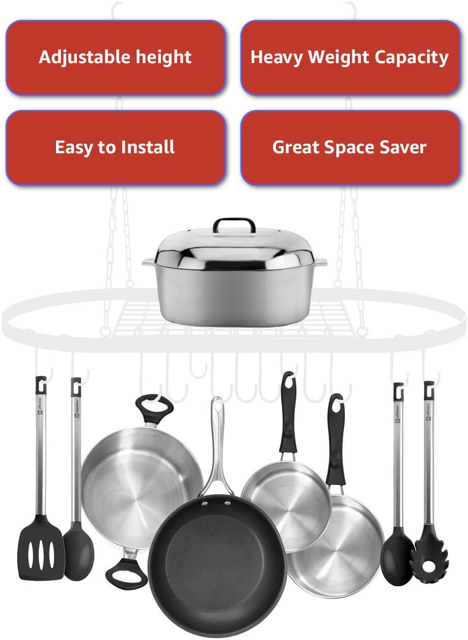 Sorbus® Pot and Pan Rack for Ceiling with Hooks — Decorative Oval Mounted Storage Rack