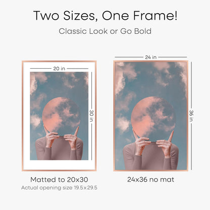 Homeforia 24 x 36 Poster Frame Rose Gold, Premium 24x36 Puzzle Frame Metal Matted to 20x30 Photo