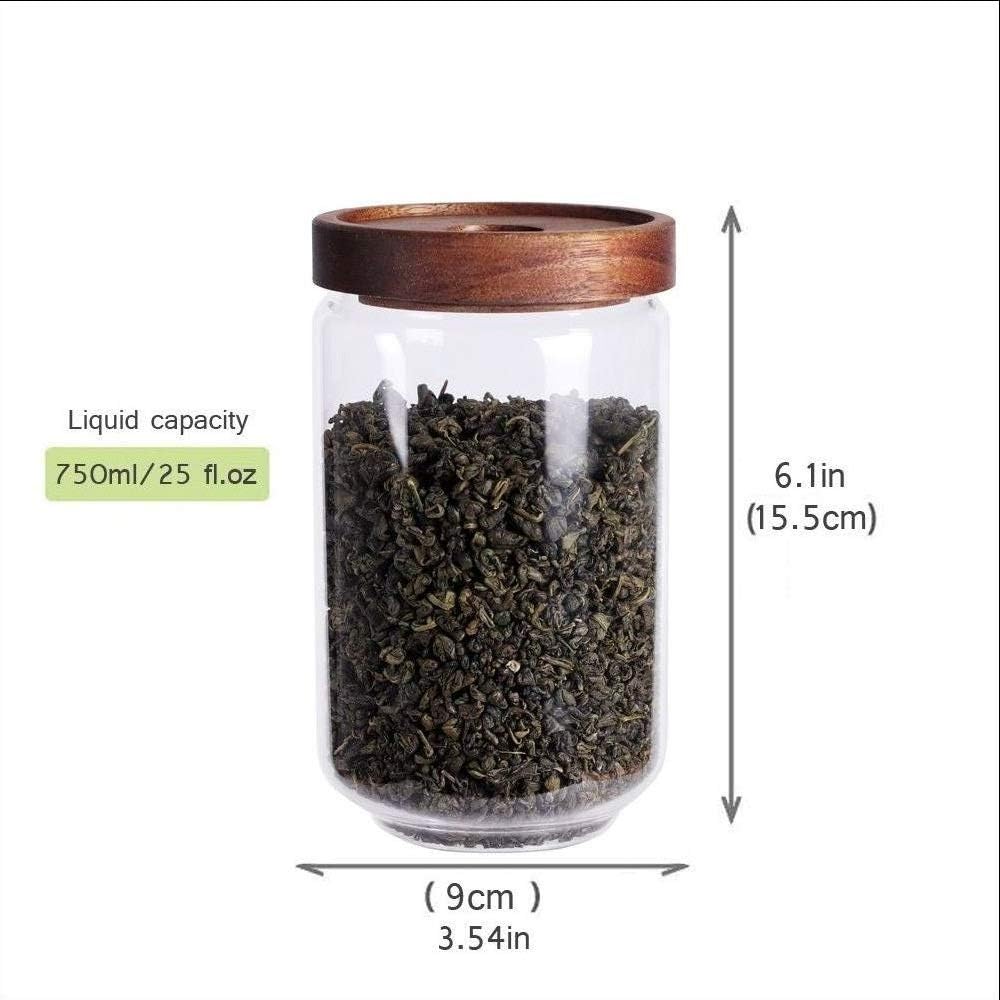 Glass Tea Canister, 25 FL OZ/ 750ml Bulk Food Storage Jar with Airtight Acacia Lid, Glass Food