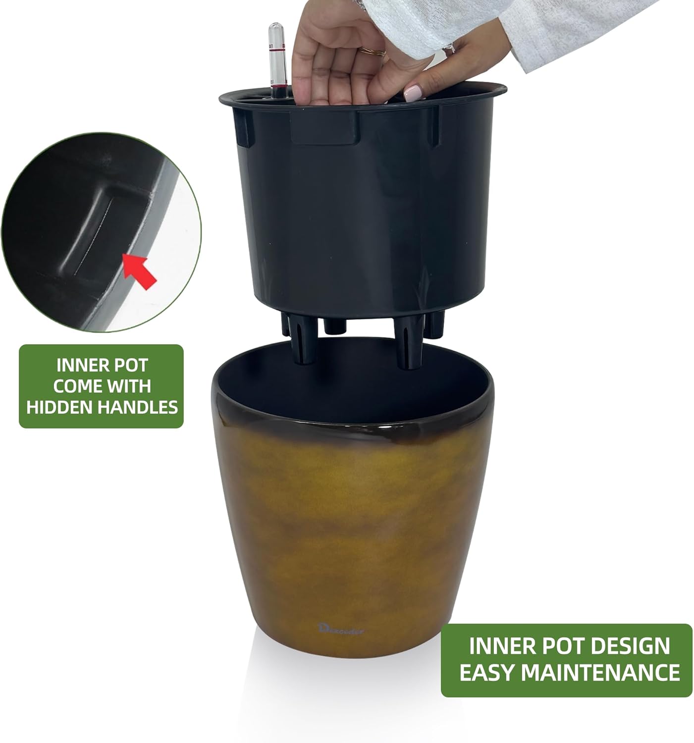 Dexceder 9x8 Inches Self Watering Planter Indoor Outdoor, Inner Pot Design, Thickened Table Flower