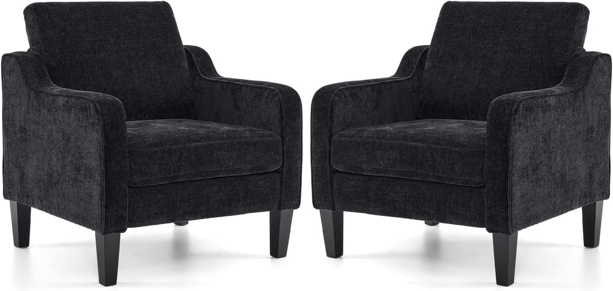 VINGLI Living Room Chairs Set of 2, Black Accent Chair 5.5" Thick Seat Cushion Comfy Chair Soft