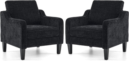 VINGLI Living Room Chairs Set of 2, Black Accent Chair 5.5" Thick Seat Cushion Comfy Chair Soft