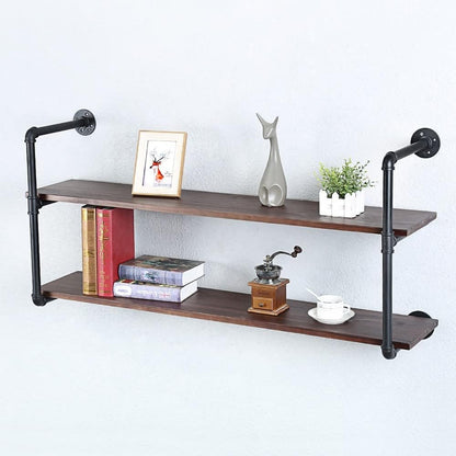 Industrial Pipe Shelving Wall Mounted,48in Rustic Metal Floating Shelves,Steampunk Real Wood Book