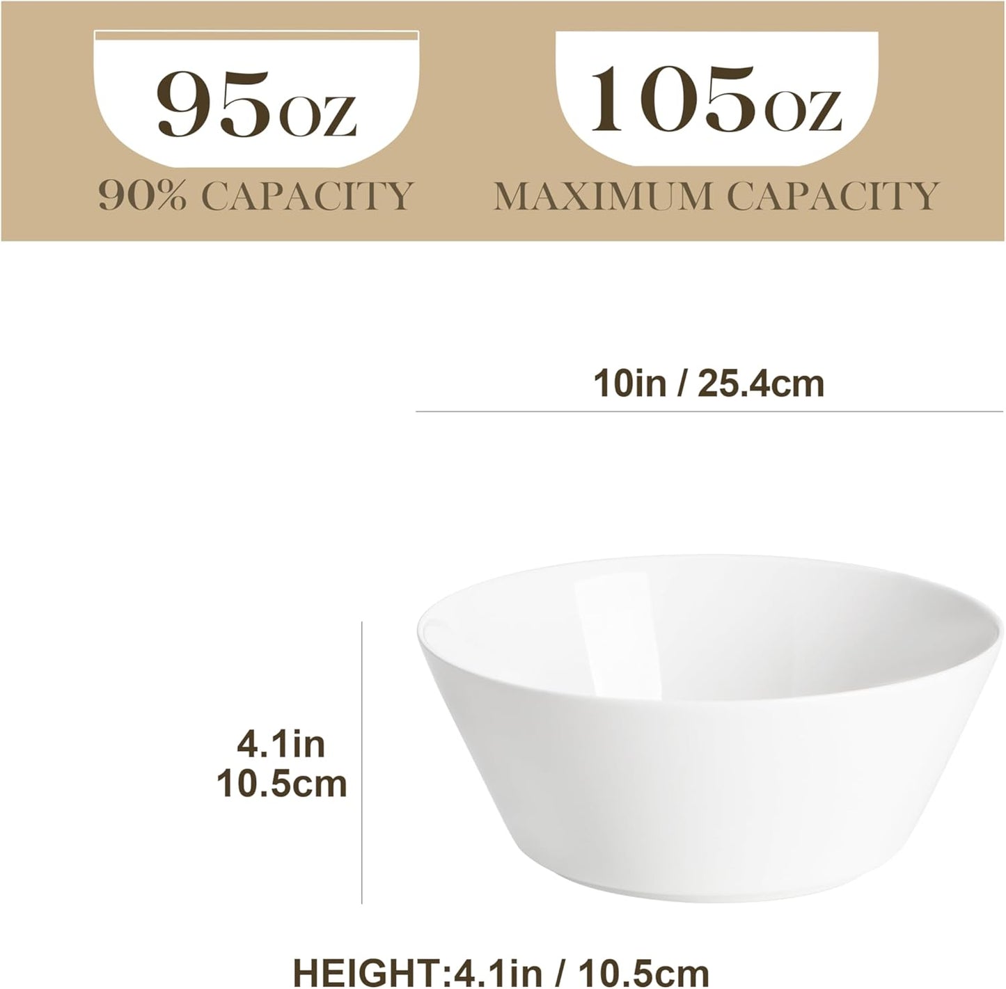 MALACASA Serving Bowls, 105 OZ Large Salad Bowls Set of 2, Porcelain White Bowls for Kitchen, Large