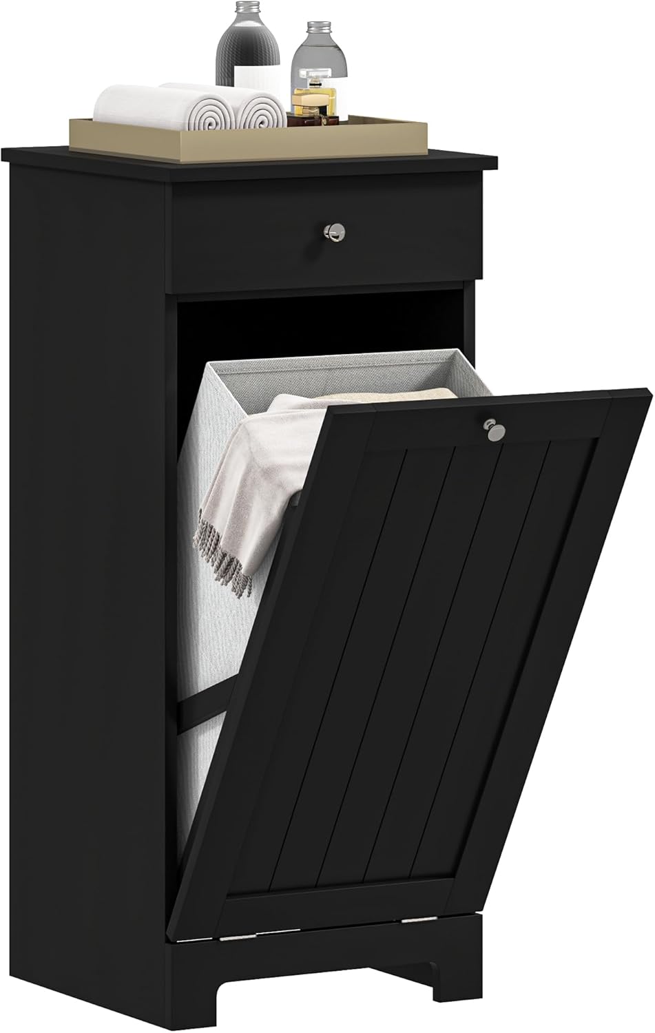 HOMCOM Laundry Hamper with Removable Basket, Tilt Out Hamper with Drawer and Beadboard Door
