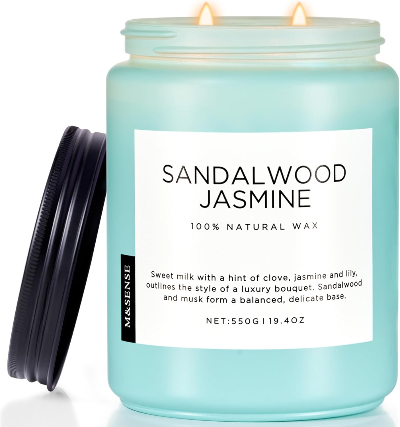 M&SENSE Sandalwood Jasmine Scented Candles, Large Soy Natural Long Lasting 19.4oz 110 Hour Burning