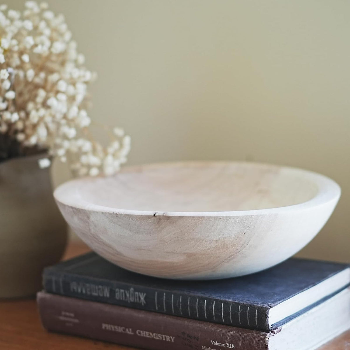 Hand Carved Wooden Decorative Bowl for Home Entryway Decor, Wood Centerpiece Bowl for Coffee Table