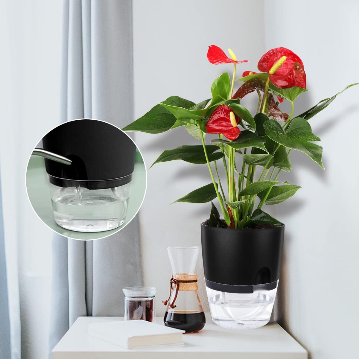Vanavazon 6 Inch Self Watering Planter Pots for Indoor Plants, 3 Pack African Violet Pots with Wick