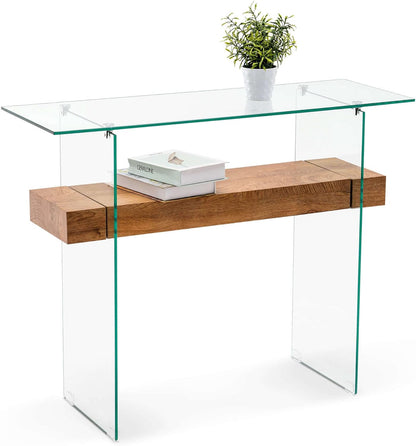 ivinta Glass Console Table with Storage, 39.4" Modern Narrow Entryway Table for Living Room