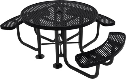 Heavy-Duty Portable Outdoor Picnic Table with Umbrella Hole, Punched Steel Patio Dining Furniture