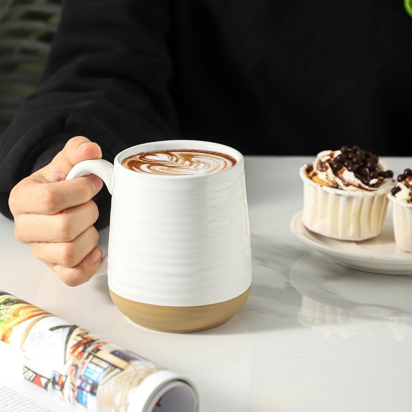 Hasense Porcelain Coffee Mugs Set of 6, 15 Ounce Large Ceramic Coffee Cups Set with Handle for