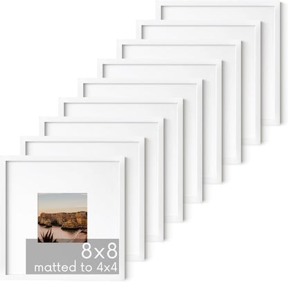 HAUS AND HUES 8x8 White Metal Picture Frames Matted to 4x4 - Features Premium Aluminum & Hanging