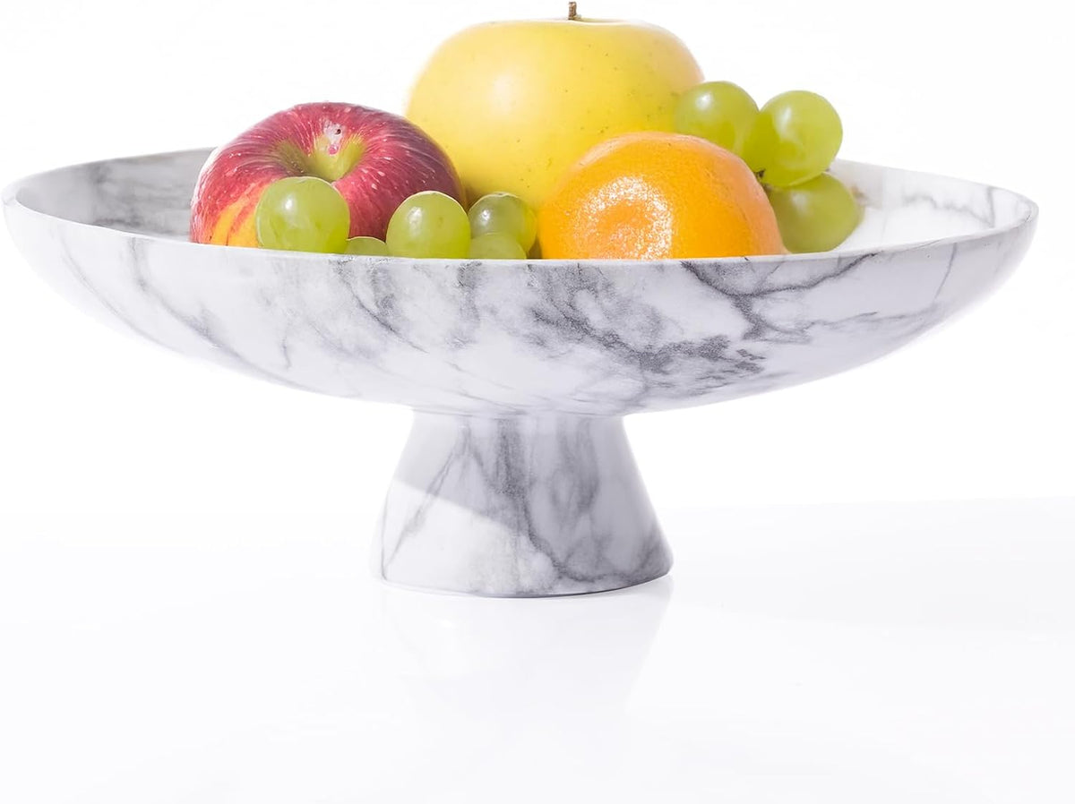 DN DECONATION White Resin Decorative Bowl for Modern Home Decor, 11.2" Large Pedestal Kitchen Fruit