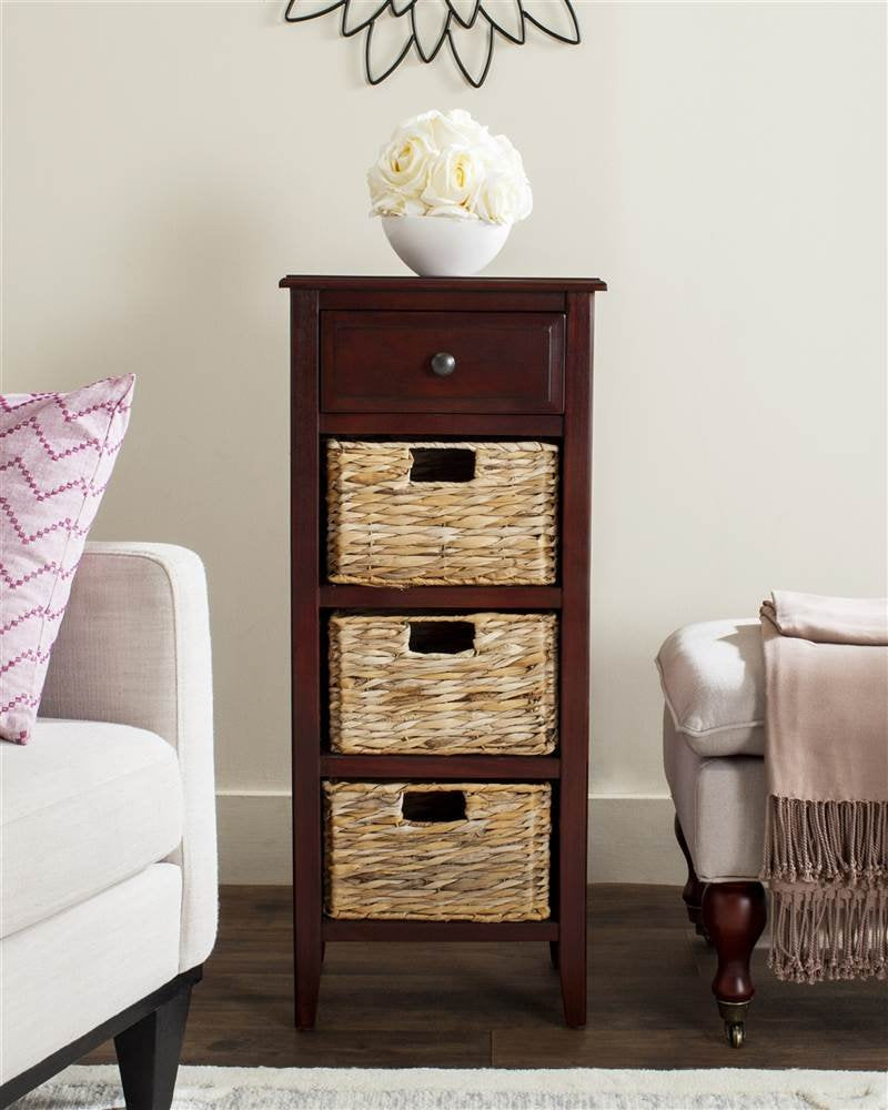 SAFAVIEH Furniture - Michaela 1-Drawer Storage Unit - Cherry - Solid Wood - Farmhouse Basket Tower