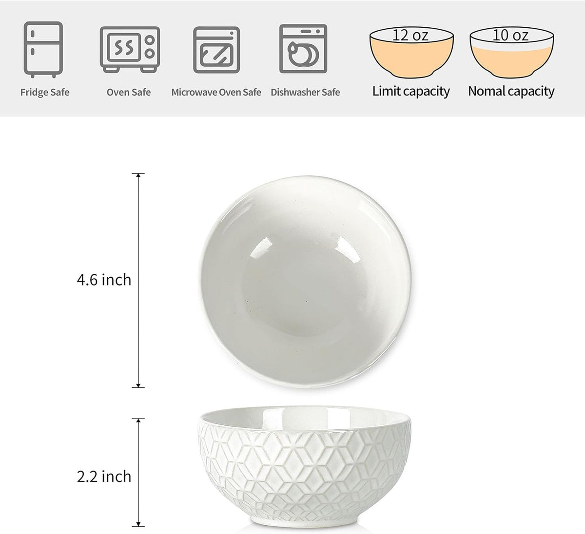 Sureasy Ceramic Ice Cream Bowls Set of 4-12 oz White Small Dessert Bowls for Kitchen, Perfect for