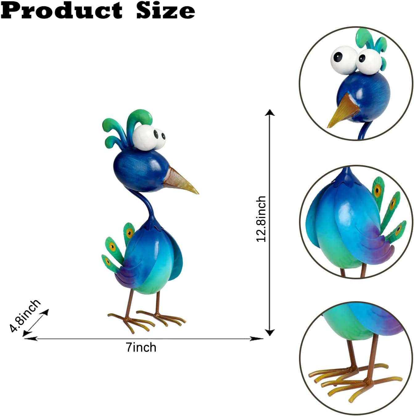 Kircust Peacock Decor Metal Yard Art Outdoor Statues Lawn Decorations Outside Garden Peacocks