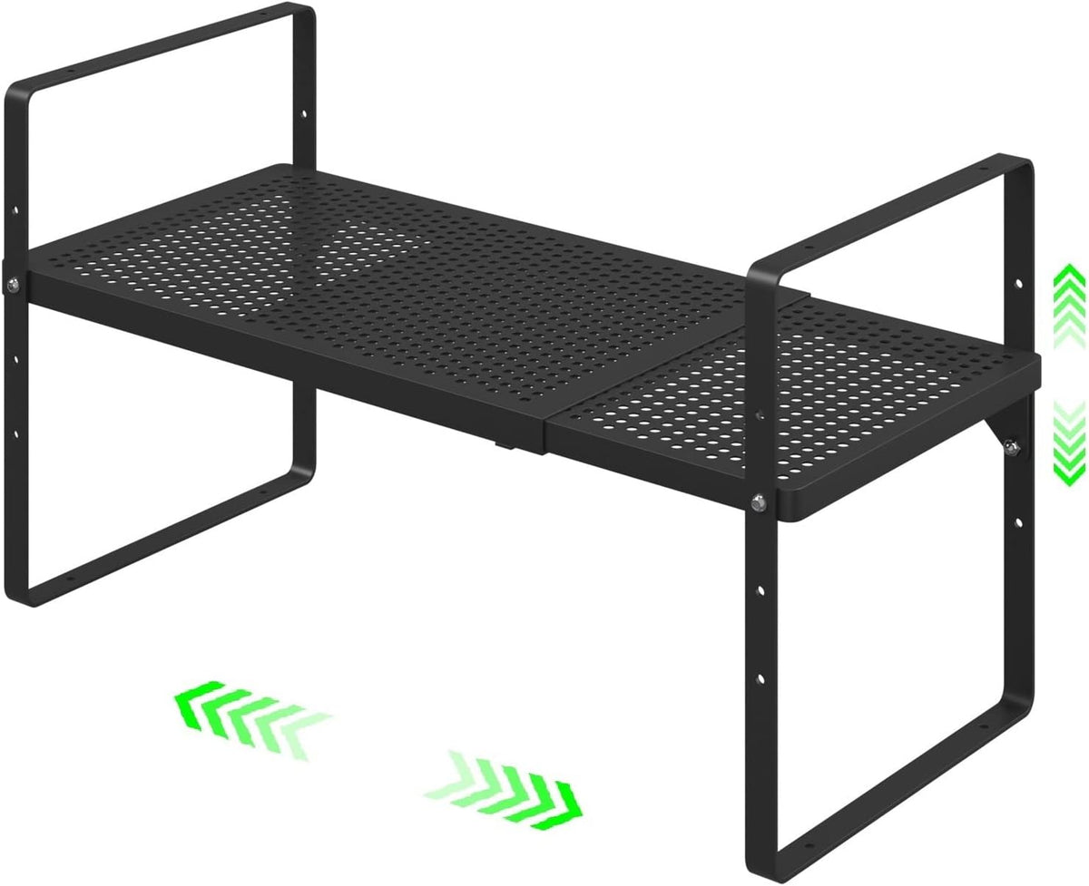 Expandable Cabinet Organizer Shelf, Stackable Shelf Riser for Small Kitchen Pantry Desk Cupboard