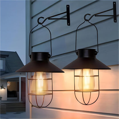 pearlstar Solar Lanterns Outdoor Metal Solar Powered Hanging Lights Waterproof for Wall Barn Yard