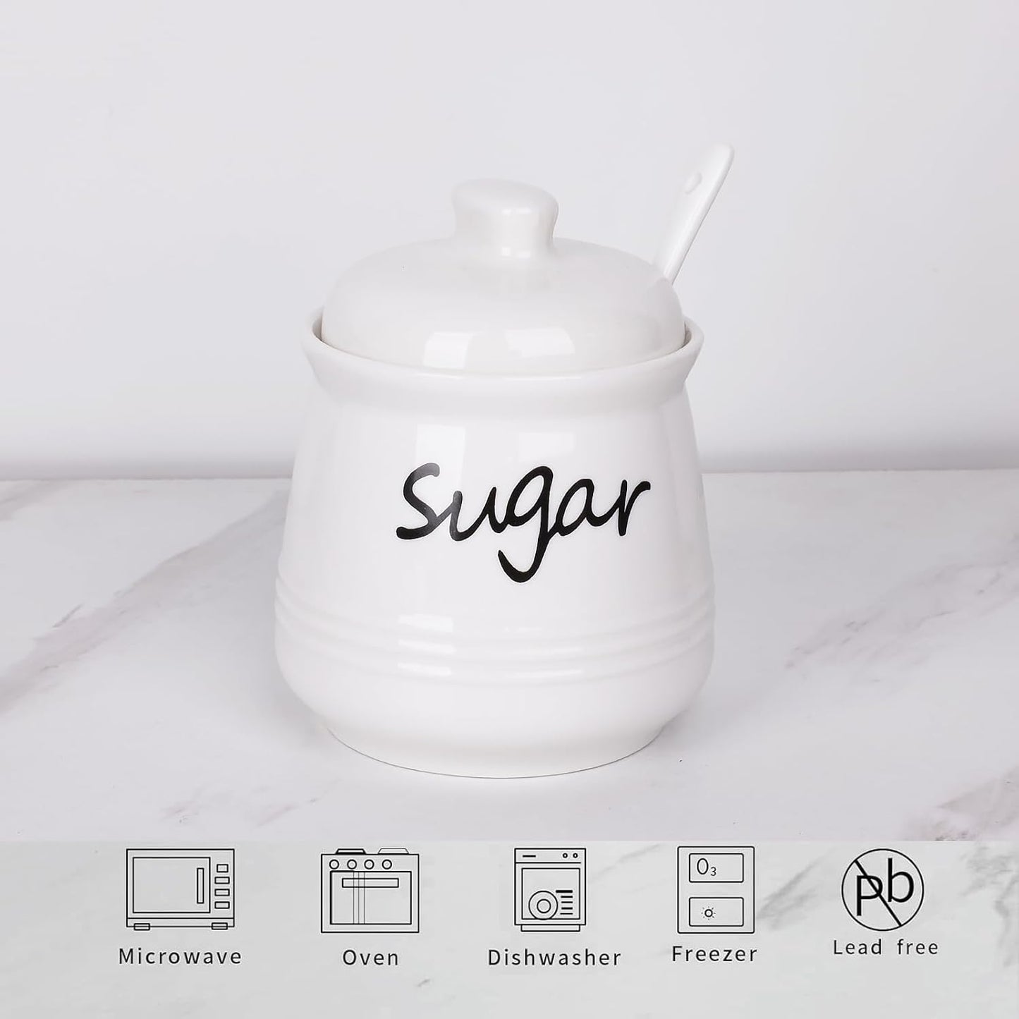 HAOTOP 12oz Sugar Bowl with Lid and Spoon,Ceramic Sugar Jar Sugar Dispenser Sugar Container Coffee
