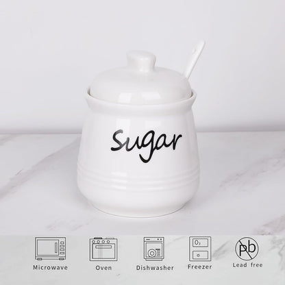 HAOTOP 12oz Sugar Bowl with Lid and Spoon,Ceramic Sugar Jar Sugar Dispenser Sugar Container Coffee