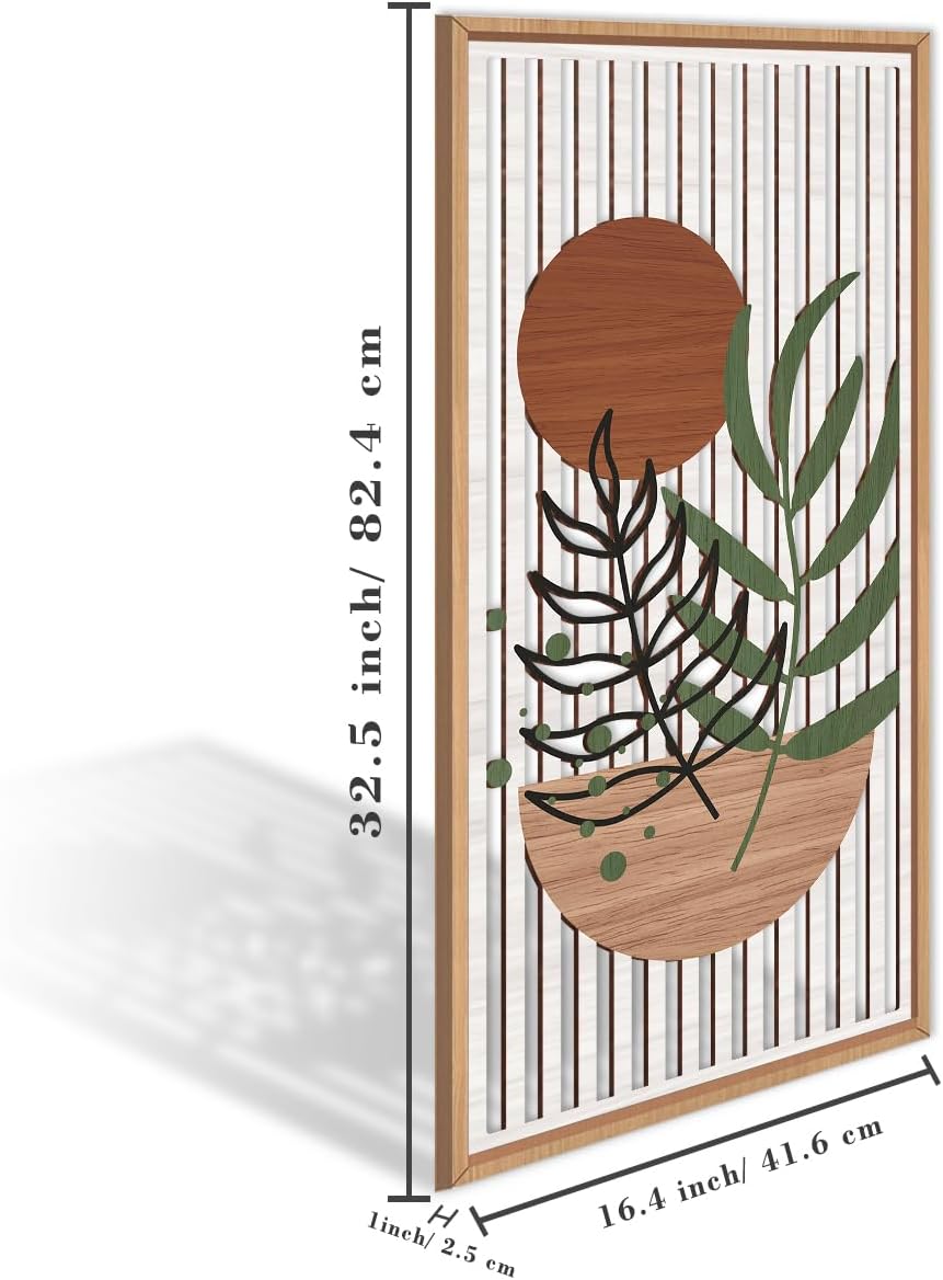 IARTTOP Large Boho Wood Wall Art Framed 16x32 Inch Mid century Modern Wooden Wall Decor Abstract