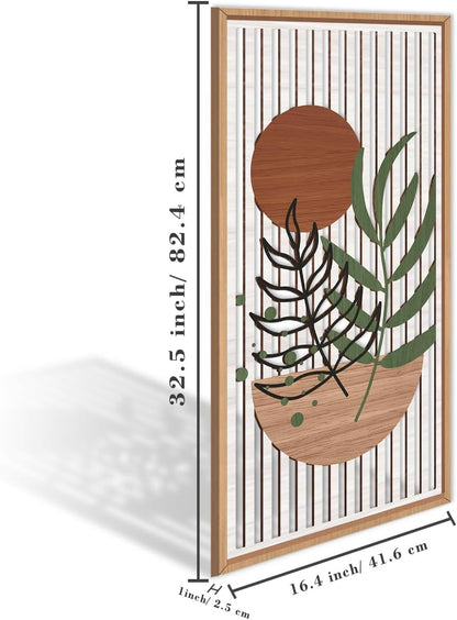 IARTTOP Large Boho Wood Wall Art Framed 16x32 Inch Mid century Modern Wooden Wall Decor Abstract