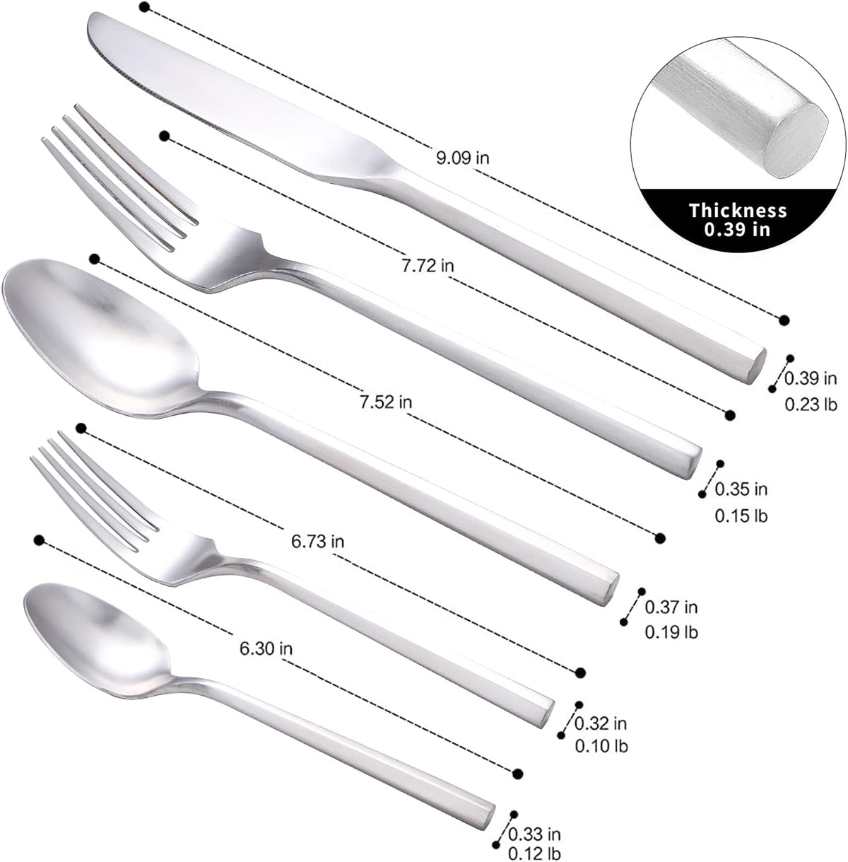 Matte Silverware Set Silver Flatware Set with Hexagon Handle 20 Pieces 18/0 Stainless Steel Cutlery