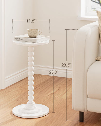 Masupu Round Side Table, Small Drink Table for Small Spaces, Pedestal End Table with Solid Wood Leg
