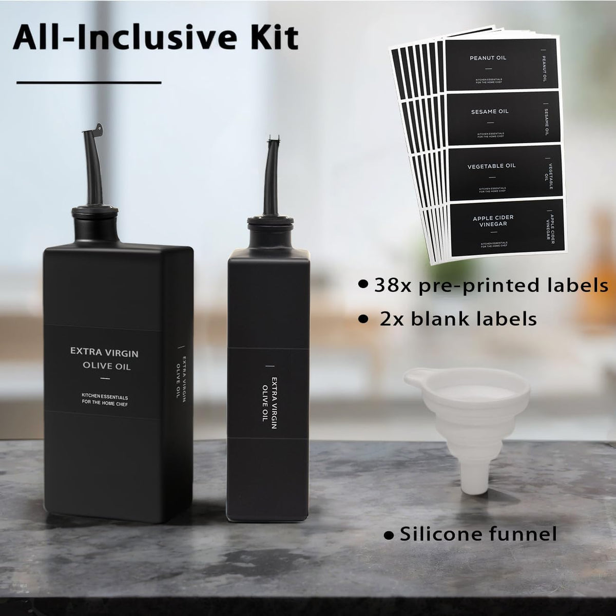 Olive Oil Dispenser Bottle for Kitchen 16.9oz, Glass Oil Bottles and Vinegar Dispenser Set