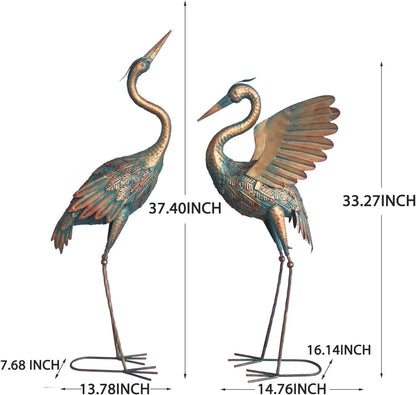 33-37 Inch Metal Crane Garden Statue Décor, Bird Heron Garden Sculpture & Statues, Outdoor