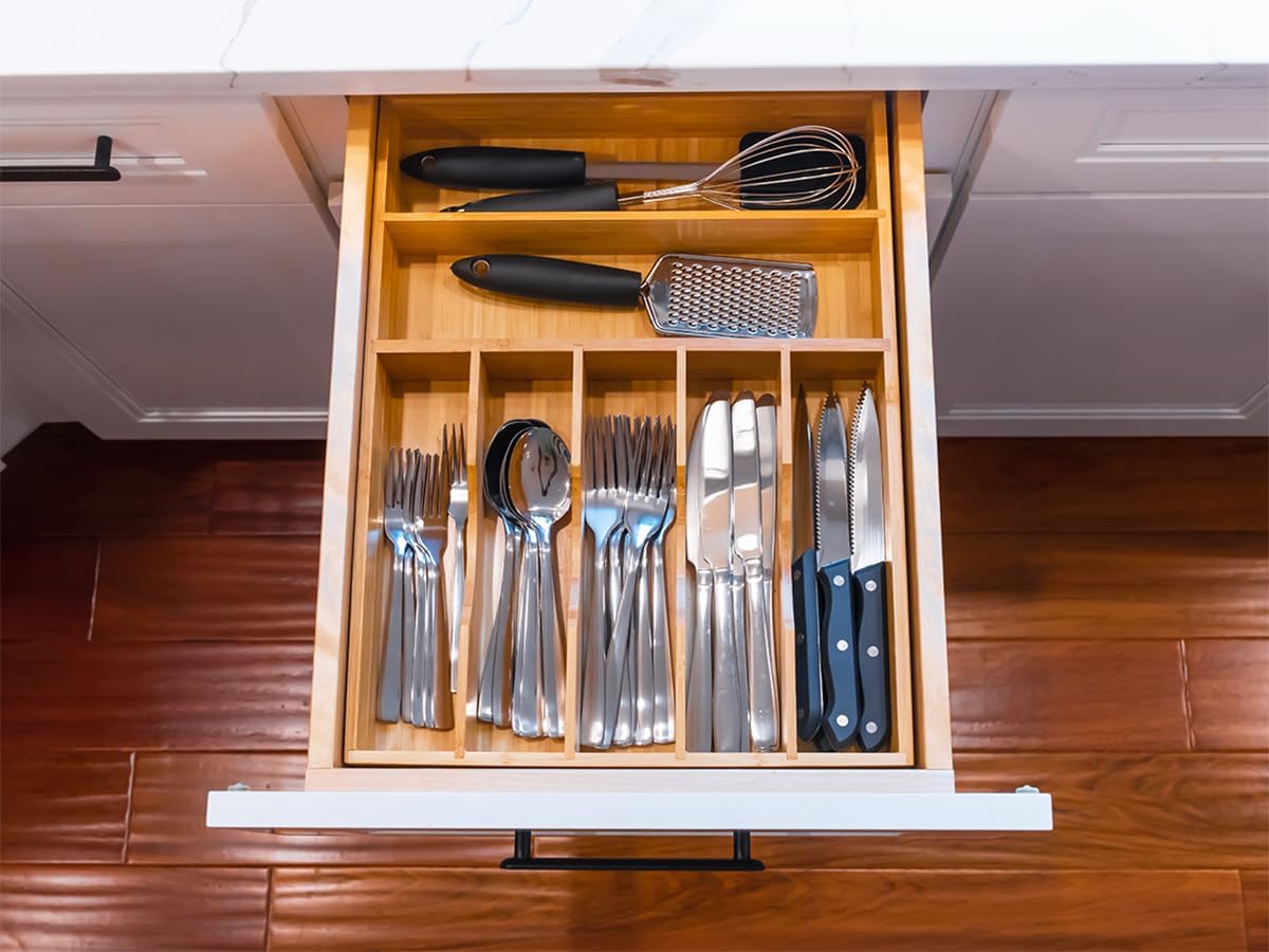 Umilife Kitchen Drawer Organizer, 12.5 Inch Silverware Utensil Tray Holder, Extra Deep, with