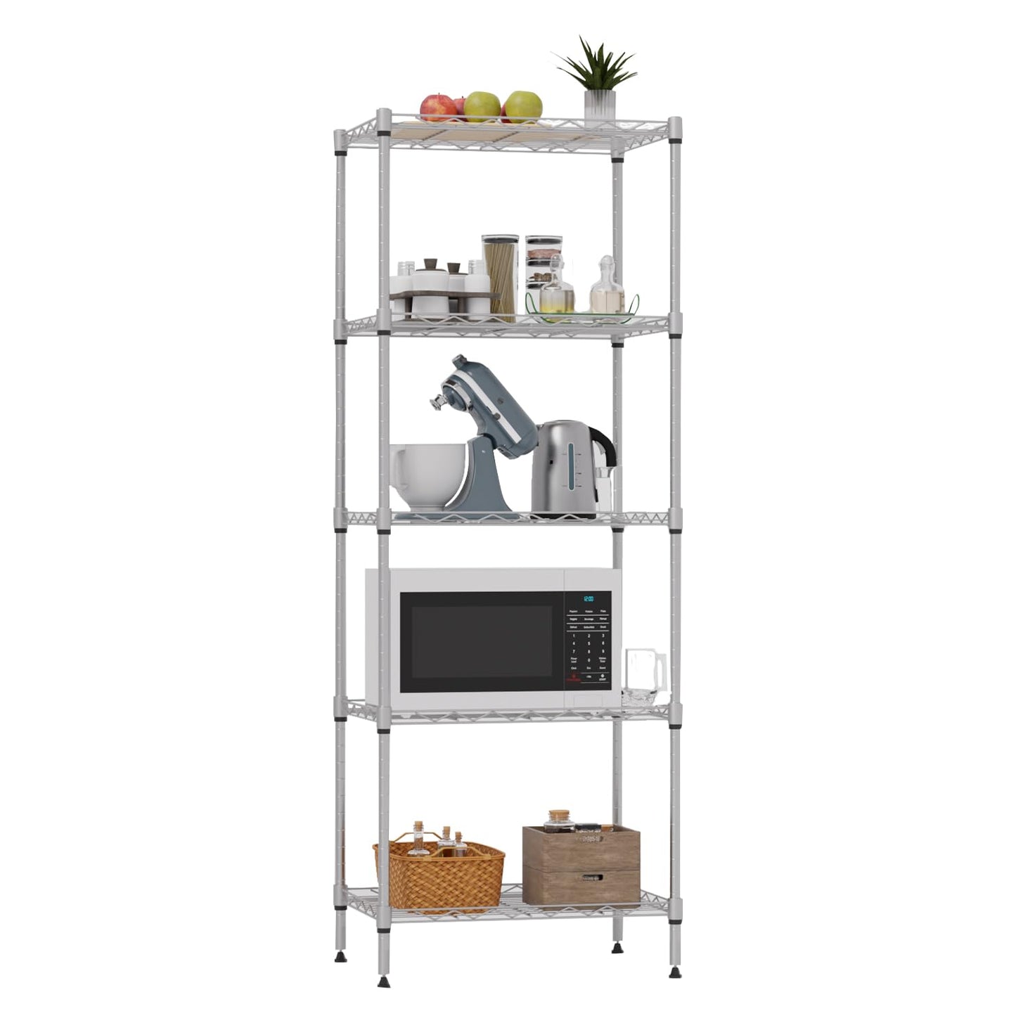Metal Frame Storage Shelves 5-Tier Wire Shelving NSF Certified Storage Rack Shelf Heavy Duty