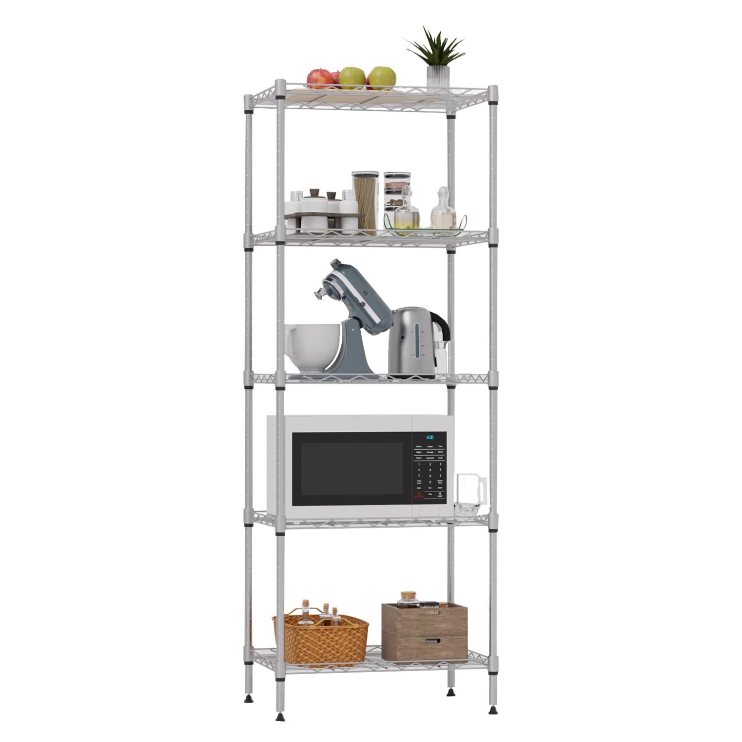 Metal Frame Storage Shelves 5-Tier Wire Shelving NSF Certified Storage Rack Shelf Heavy Duty