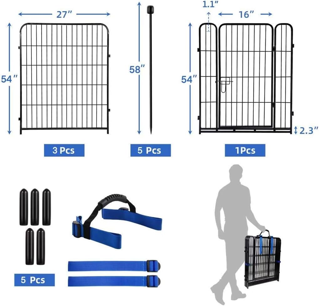 ADAVIN Tall Garden Fence with Low Threshold Door,54 in(H) 4 Panels Total 8.8 Ft(L) Fencing for