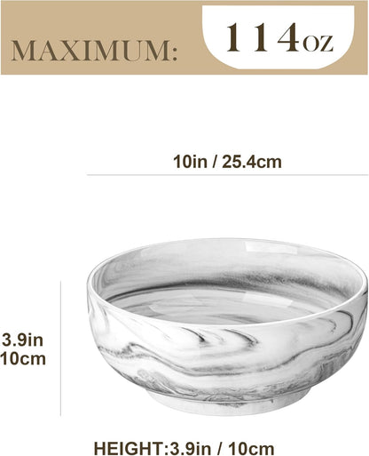 MALACASA Salad Bowls, 114 OZ(10") Extra Large Serving Bowls Set of 2, Porcelain Marble Grey Bowls
