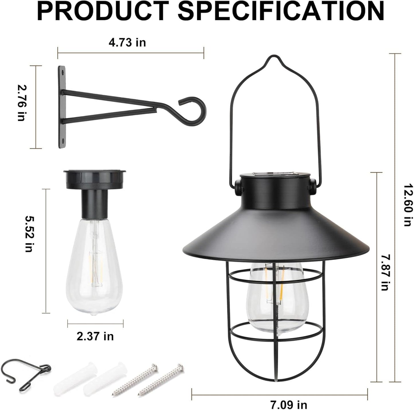pearlstar Solar Lanterns Outdoor Metal Solar Powered Hanging Lights Waterproof for Wall Barn Yard