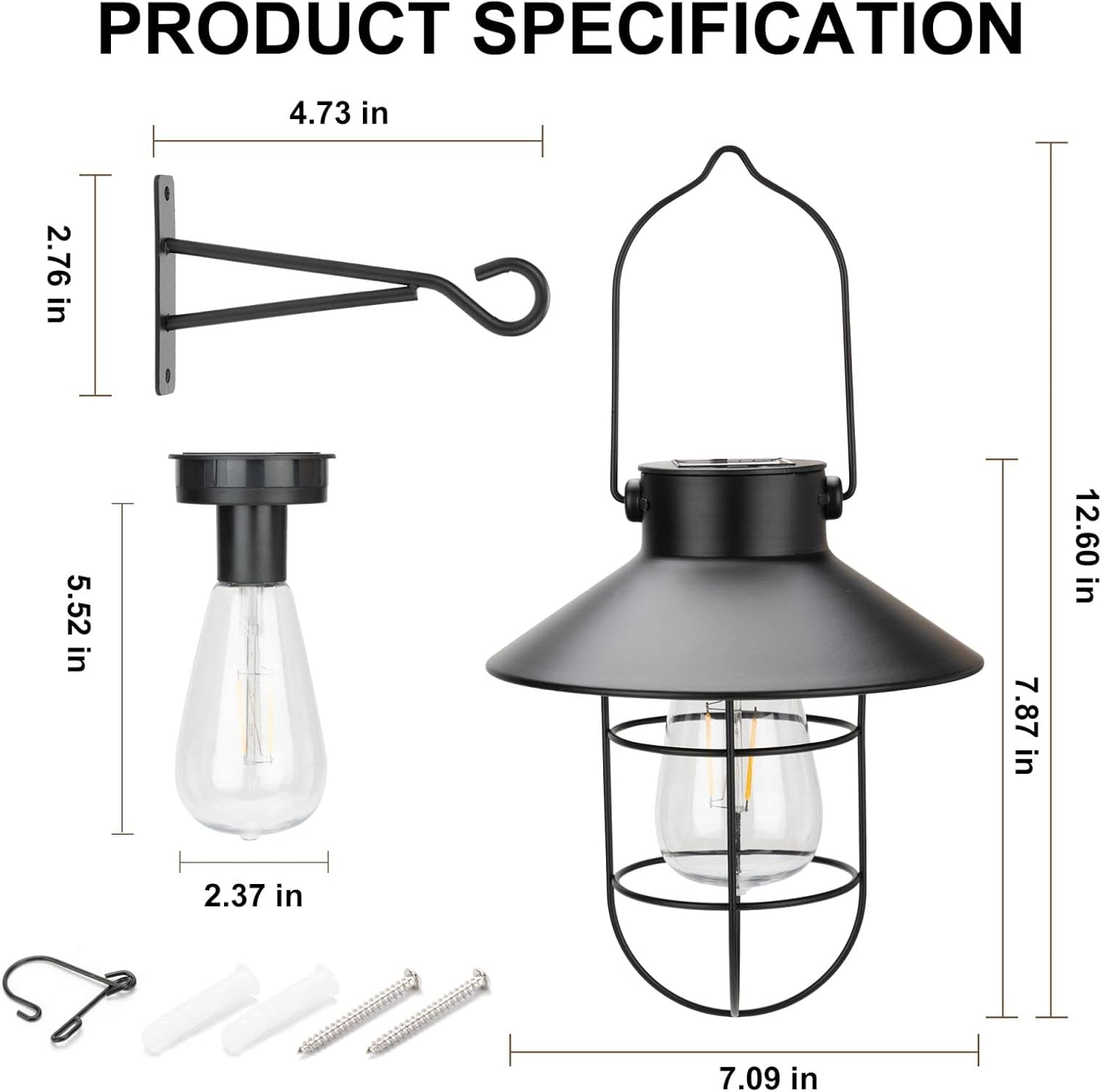 pearlstar Solar Lanterns Outdoor Metal Solar Powered Hanging Lights Waterproof for Wall Barn Yard