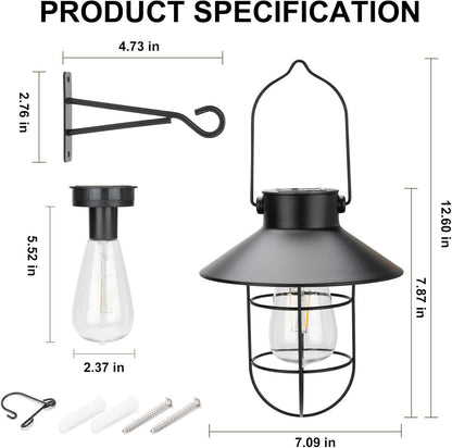 pearlstar Solar Lanterns Outdoor Metal Solar Powered Hanging Lights Waterproof for Wall Barn Yard