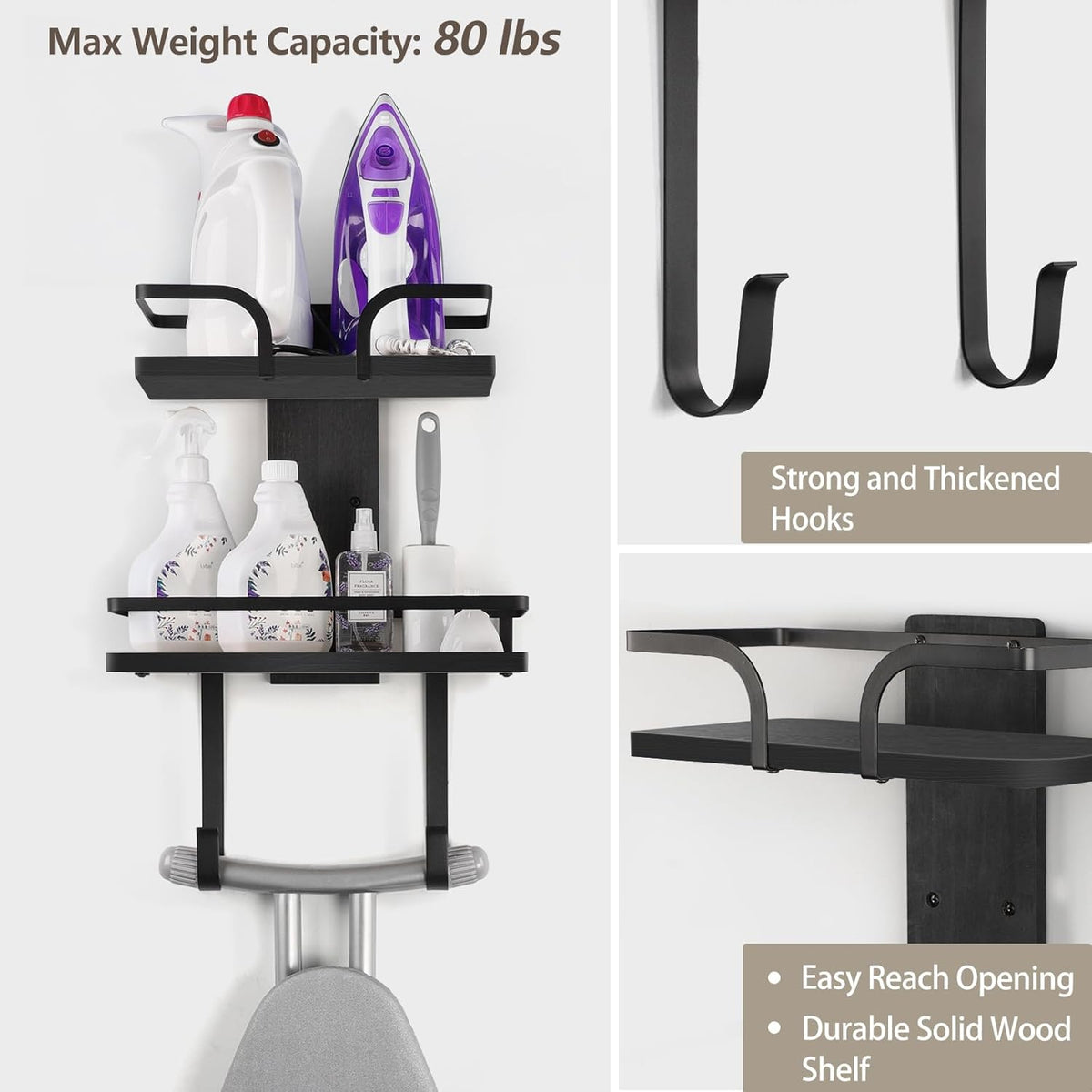 VINAEMO Ironing Board Hanger Wall Mount, 2-Layer Iron and Ironing Board Holder, Laundry Room