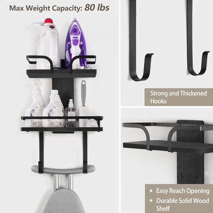 VINAEMO Ironing Board Hanger Wall Mount, 2-Layer Iron and Ironing Board Holder, Laundry Room